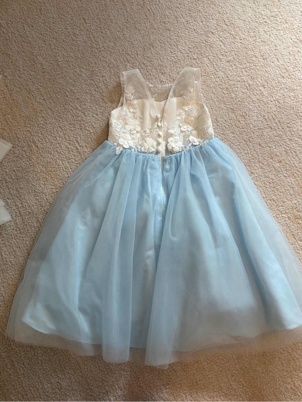 Azazie White and Light Blue Floral Appliqué Tulle Dress for Girls Flower Girl - Picture 8 of 16